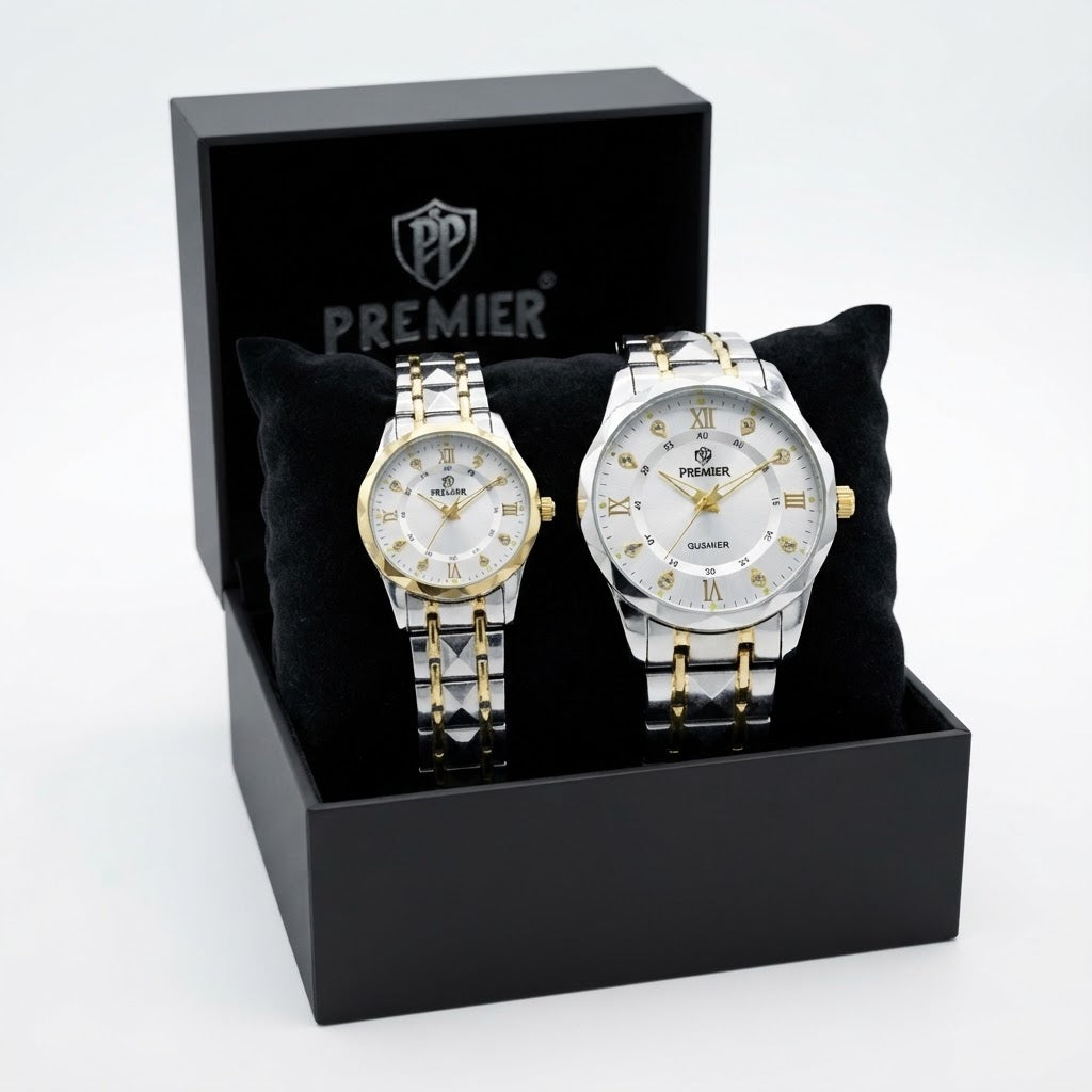 Premier Two-Tone Couple Watches, His & Her Quartz Pair