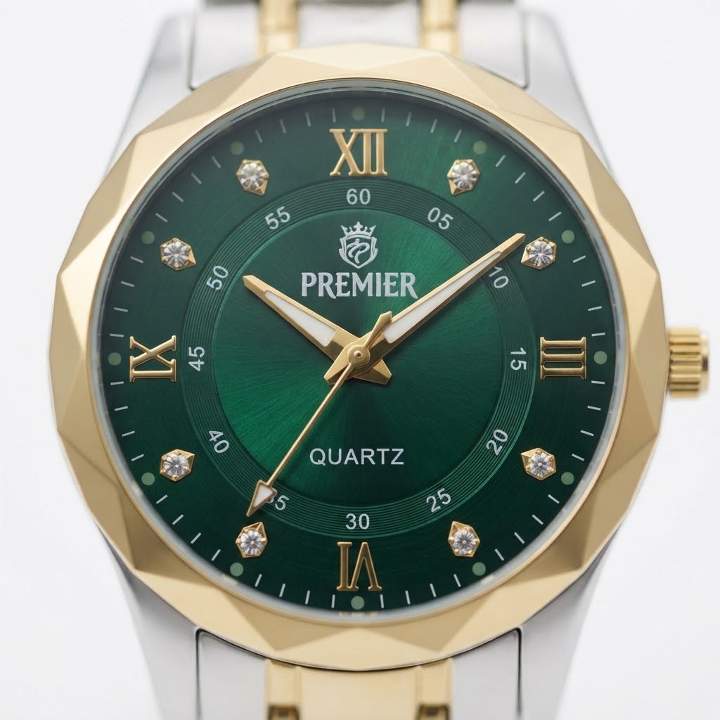 Premier Green Dial Couple Watches, His & Her Quartz Pair