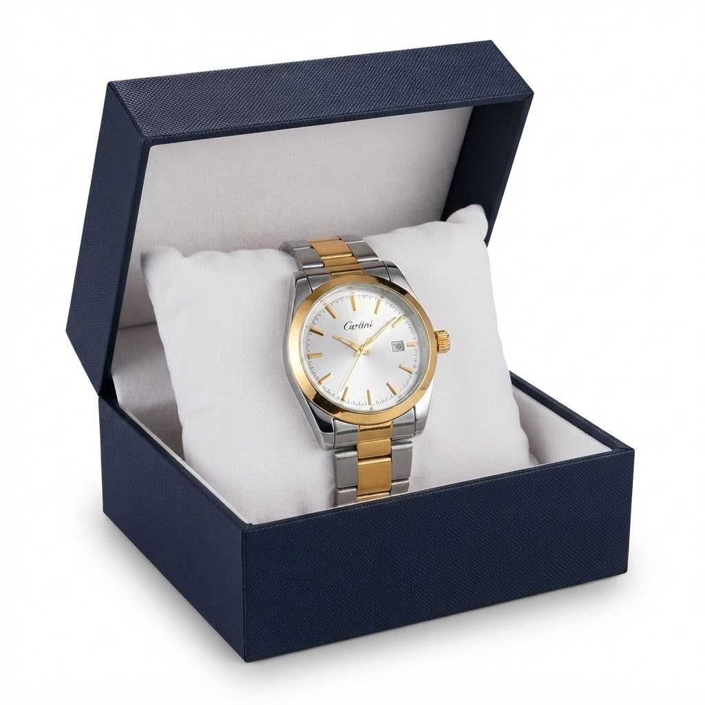 Silver Dial with Smooth Gold Bezel & Date Display