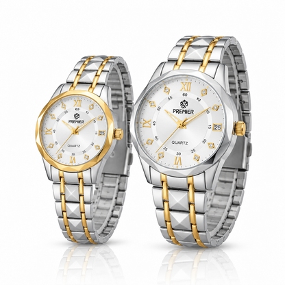 Premier Two-Tone Couple Watches, His & Her Quartz Pair
