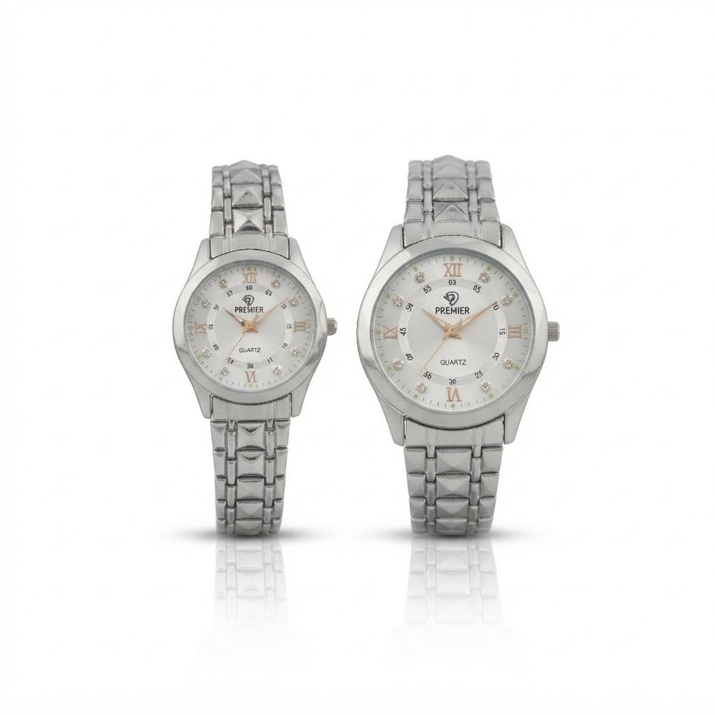Premier Couple Watch Set – Silver Steel Quartz Watches