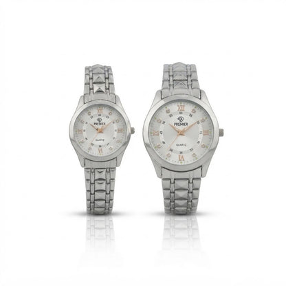 Premier Couple Watch Set – Silver Steel Quartz Watches