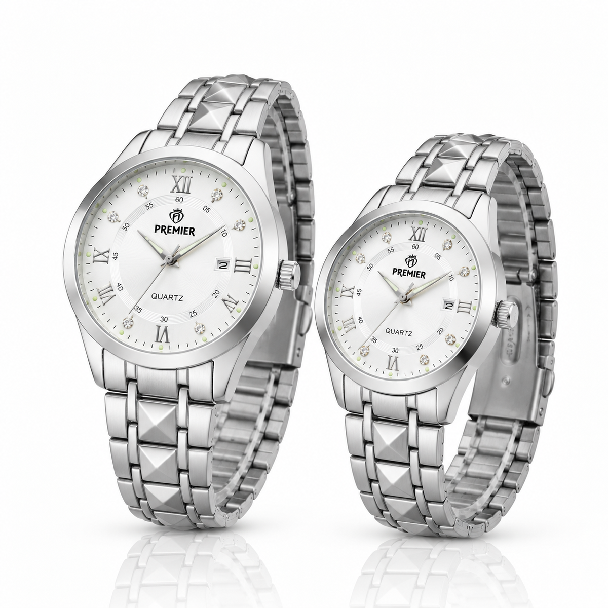 Premier Couple Watch Set – Silver Steel Quartz Watches