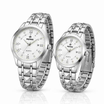 Premier Couple Watch Set – Silver Steel Quartz Watches