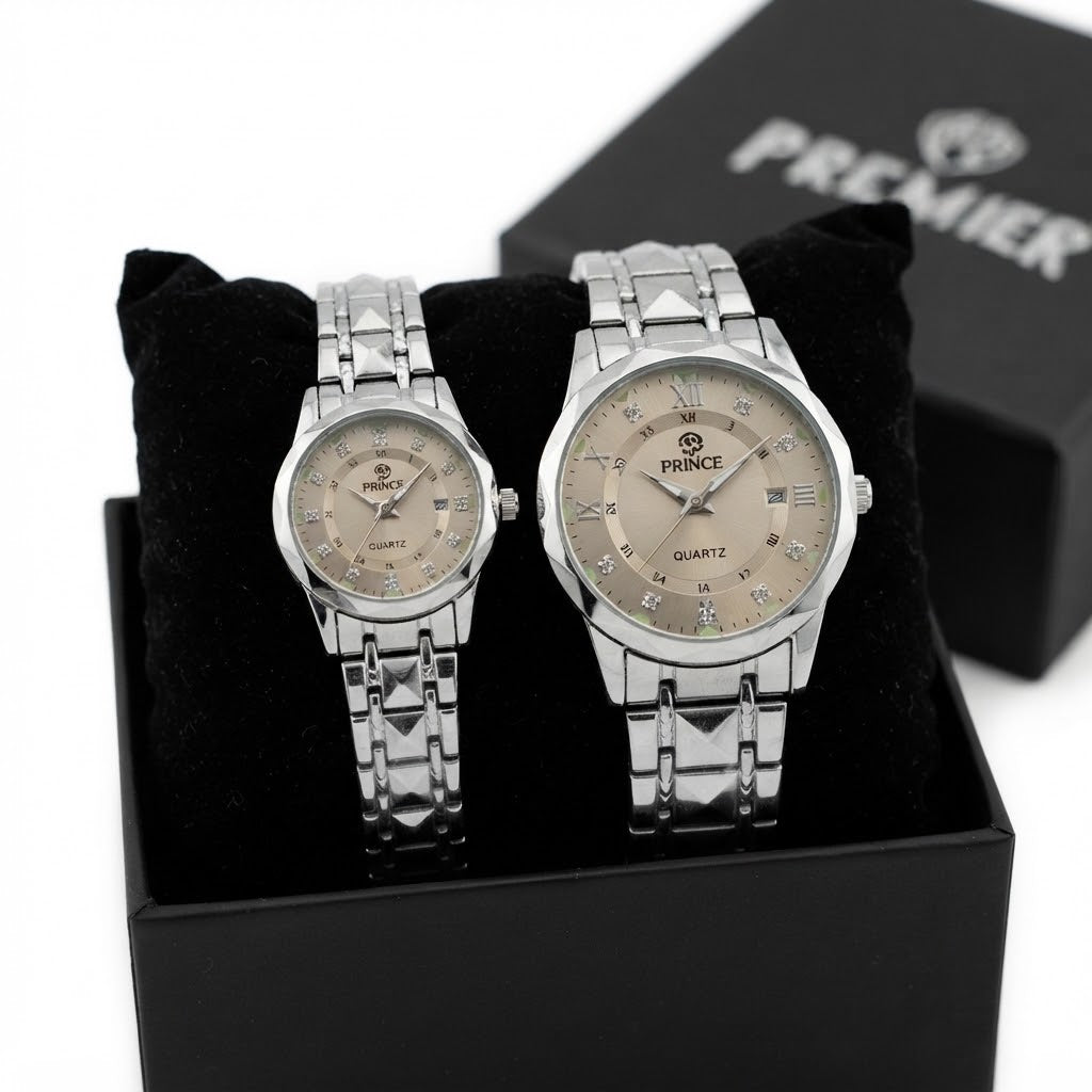 Premier Couple Watch Set Silver Stainless Steel