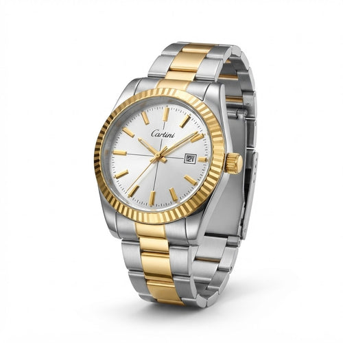 Silver Dial with Smooth Gold Bezel & Date Display