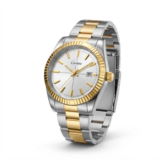 Silver Dial with Smooth Gold Bezel & Date Display