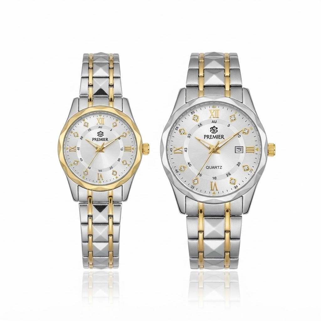 Premier Two-Tone Couple Watches, His & Her Quartz Pair
