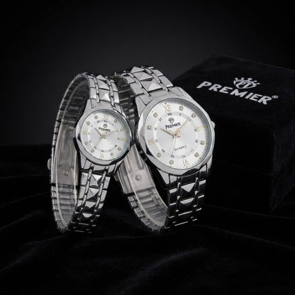 Premier Couple Watch Set – Silver Steel Quartz Watches
