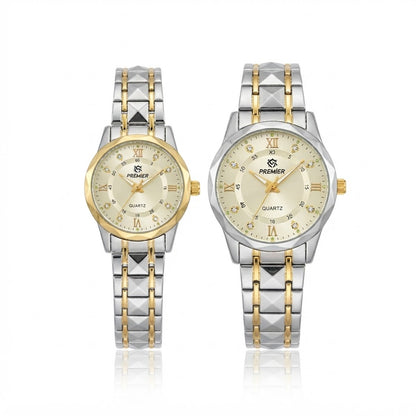 Premier Champagne Dial Couple Watches, His & Her Quartz Pair
