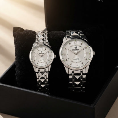 Premier Couple Watch Set – Silver Steel Quartz Watches