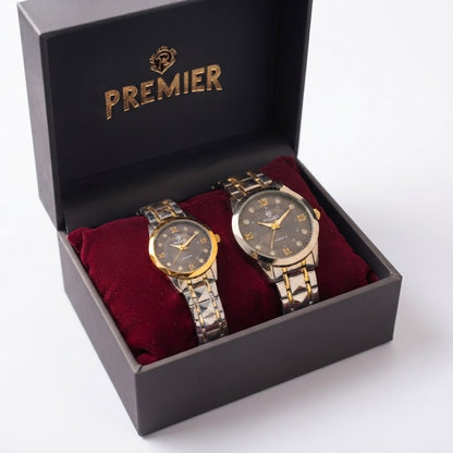 Premier Charcoal Dial Couple Watches, His & Her Quartz Pair