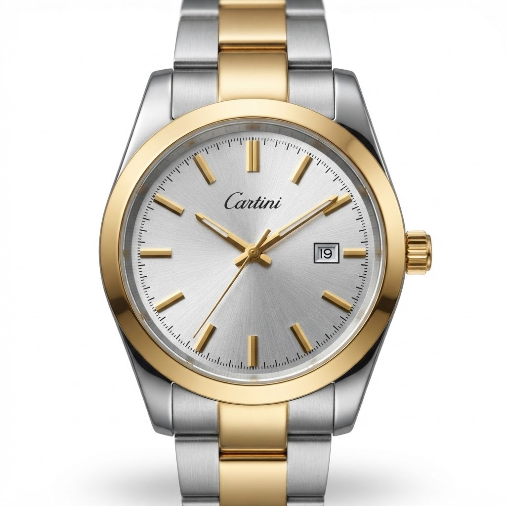 Silver Dial with Smooth Gold Bezel & Date Display