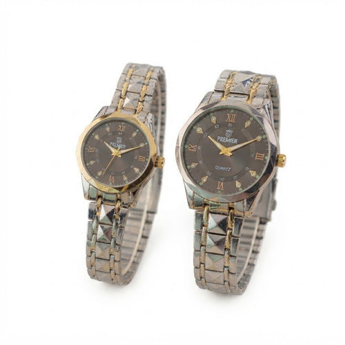 Premier Charcoal Dial Couple Watches, His & Her Quartz Pair