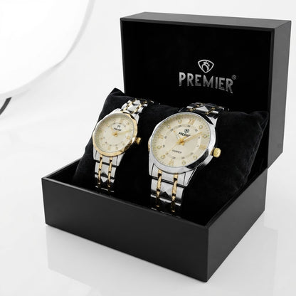 Premier Champagne Dial Couple Watches, His & Her Quartz Pair